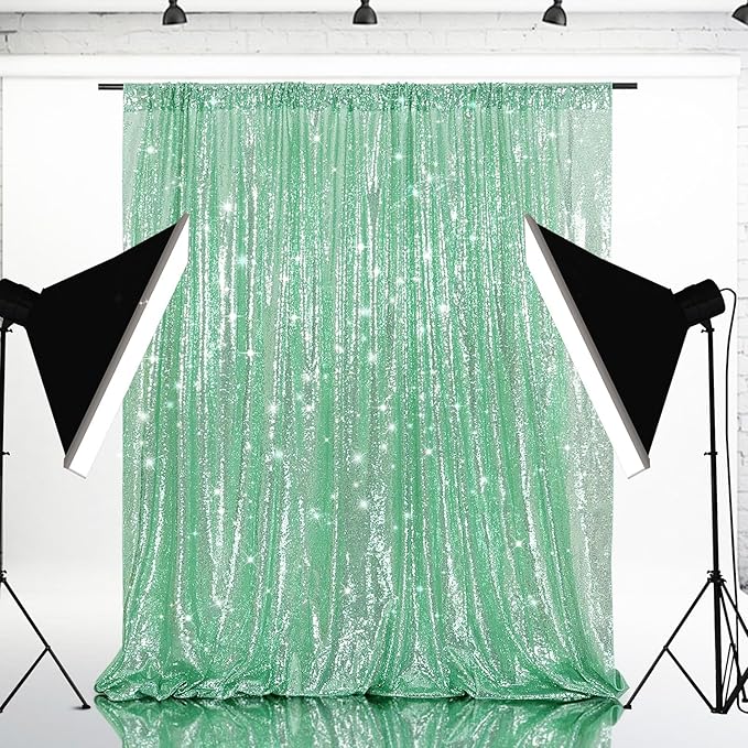 Eternal Beauty Mint Greem Sequin Backdrop, 7x7 Ft Glitter Background Curtains by EternalBeauty