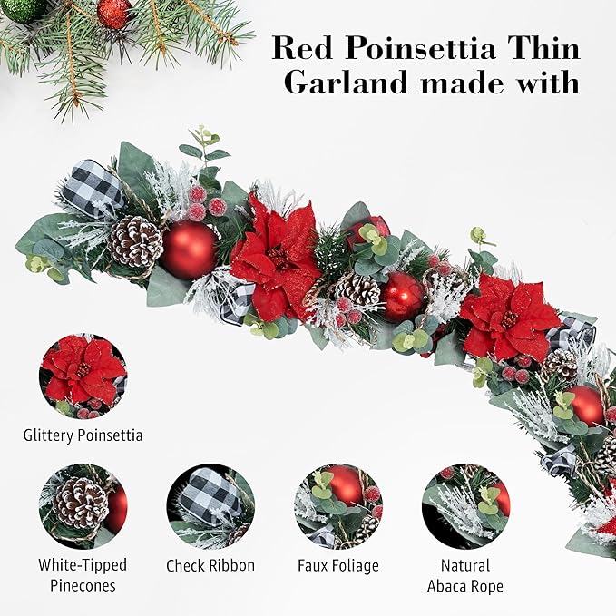 5 ft Christmas Garland for Mantle Unlit Garland for Stairs Railing, for Table - Image 4