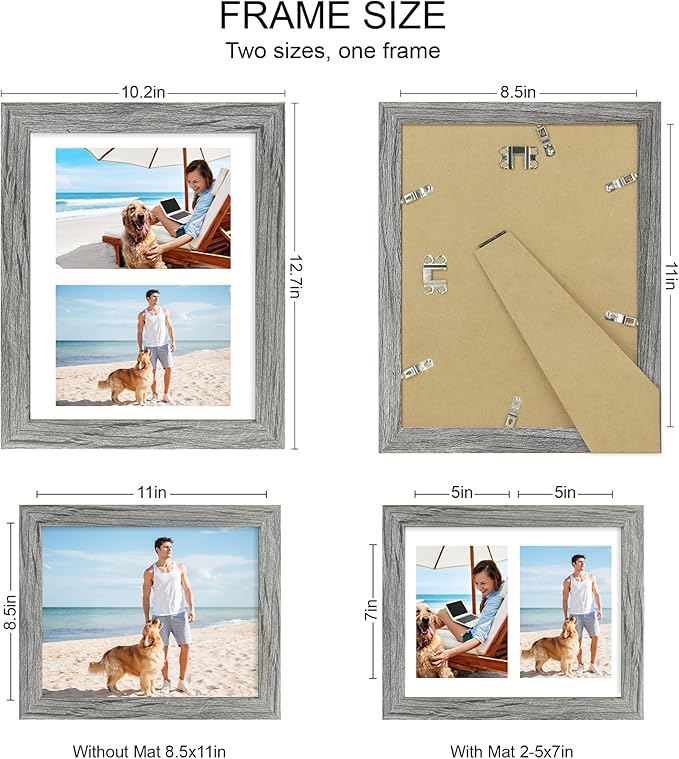 8.5x11 Picture Frame Set of 2, Display Pictures Two 5x7 - Image 2