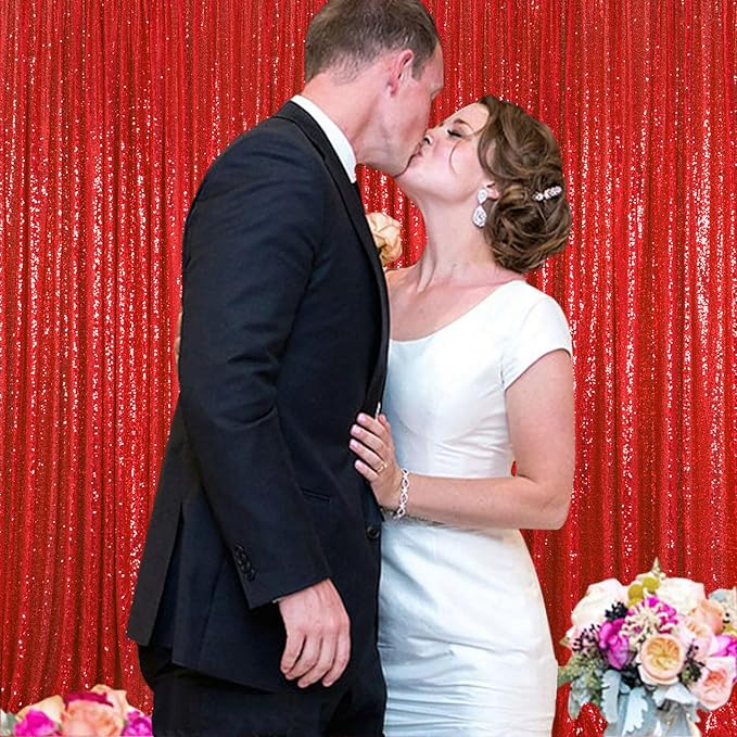 ShinyBeauty 4x10ft Red Sequin Backdrop Curtains | 16ft Glitter Wall Backdrop - Image 2