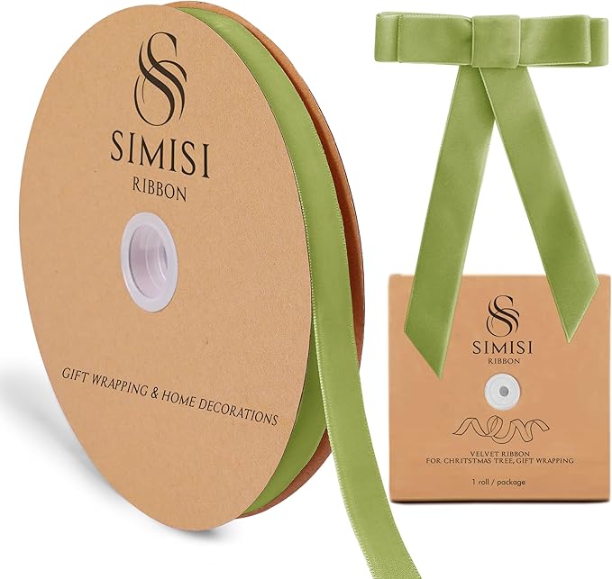 Sage Green Velvet Ribbon 5/8'' 25 Yards by SIMISIRIBBON