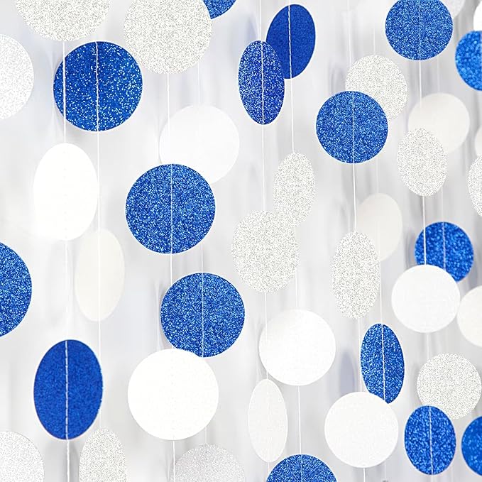 Navy-Blue White-Silver Birthday Party-Decorations Streamers - 52FT Graduation by Hugtmr