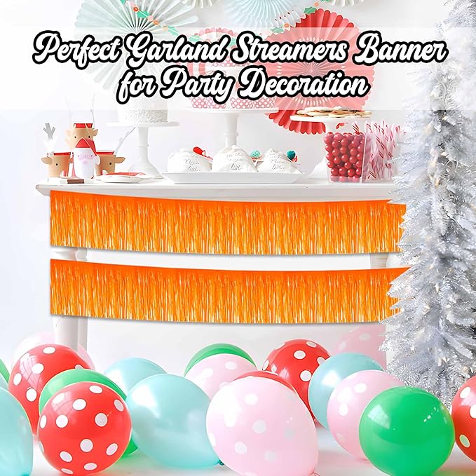 6 Pack 10 Ft Macaron Orange Foil Fringe Garland Metallic Streamers Tinsel - Image 5
