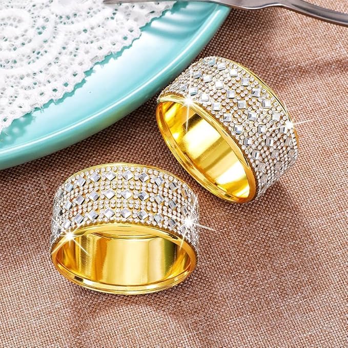 Rhinestone Napkin Ring Diamond Napkin Rings Stainless Steel Gold Crystal Napkin - Image 3