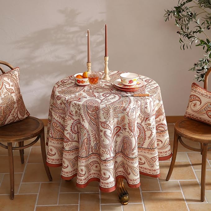 ISAENNE Designer French Red Round Square Tablecloth, Linen Table Cloth - Image 5