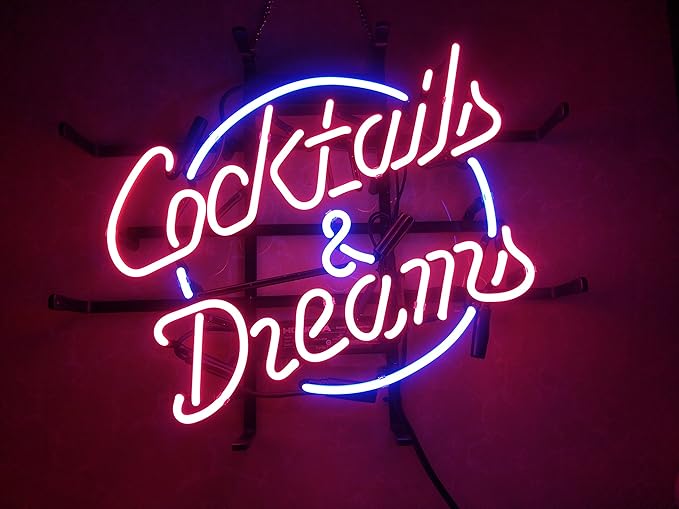 COCKTAILS AND DREAMS Real Glass Neon Light Sign Home Beer Bar Pub Recreation - Image 2