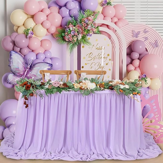 QueenDream Lavender Chiffon Table Skirt 6ft by QueenDream