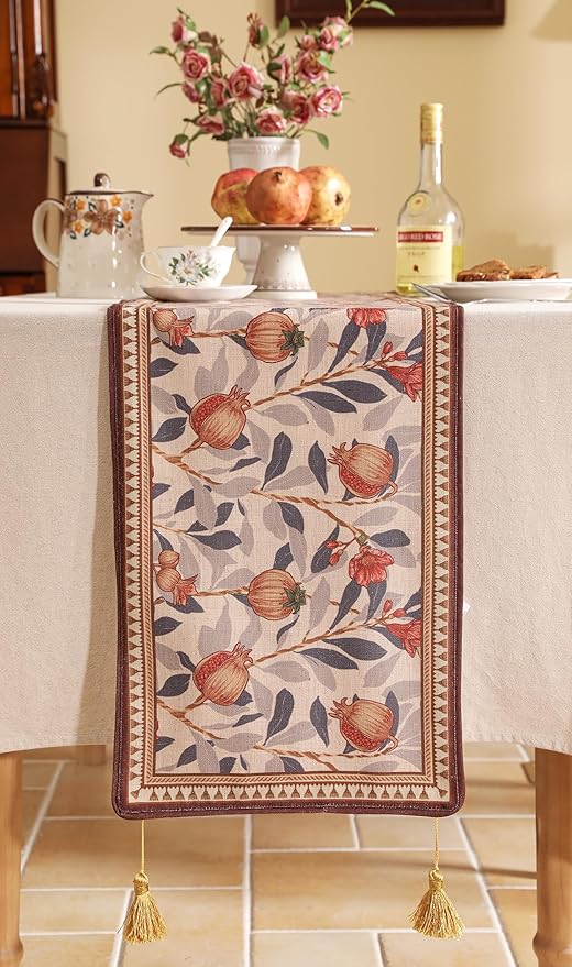 patdrea Designer Vintage SaddleBrown Linen Table Runner 71 Inch Long, - Image 7