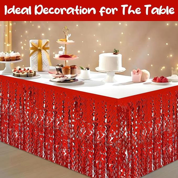 6Pack 29 x108 Inch Red Wave Foil Fringe Table Skirts Metallic Banner - Image 4