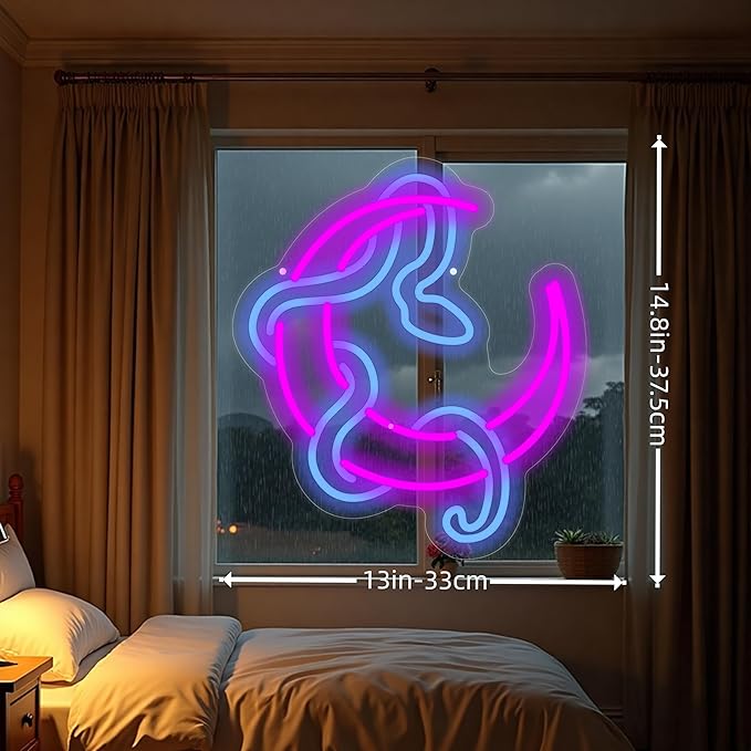 Snake on Moon Neon Sign, Animal Neon Sign, Neon sign Art Bedroom, Snake wall - Image 3