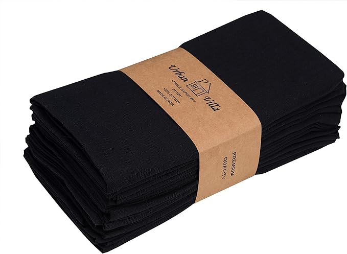 Urban Villa Cloth Napkins Halloween Dinner Napkins Solid Black Color 20''x20'' - Image 9