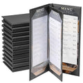 12 Pack 4 View Menu Holder Menu Covers 4.25" x 11" | Black Leather Menu Sleeves by AMGSH