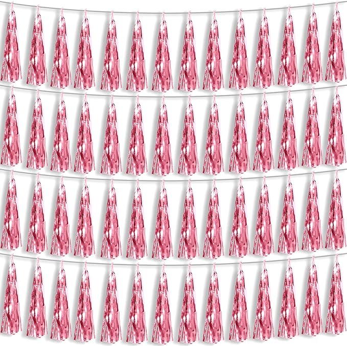 4P Light Pink Foil Fringe Metallic Tassel Streamers Banner Tassel Garland by HYSILLA