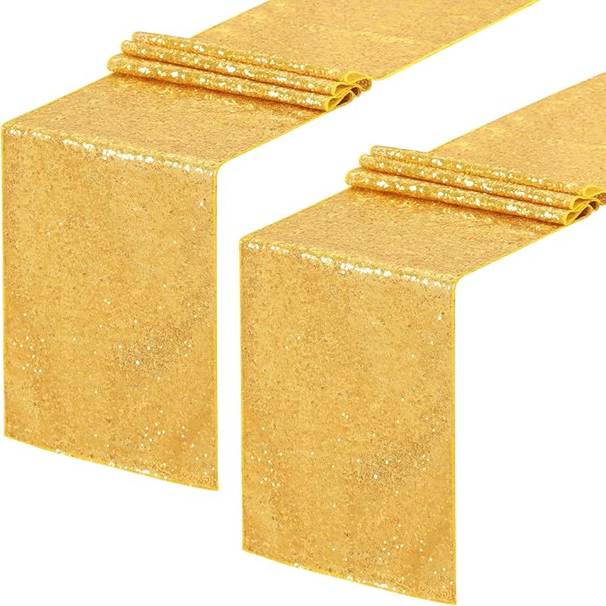 Sequin Table Runners 2 Pieces Gold Table Runners 12x72 Inch Glitter Dining by SoarDream