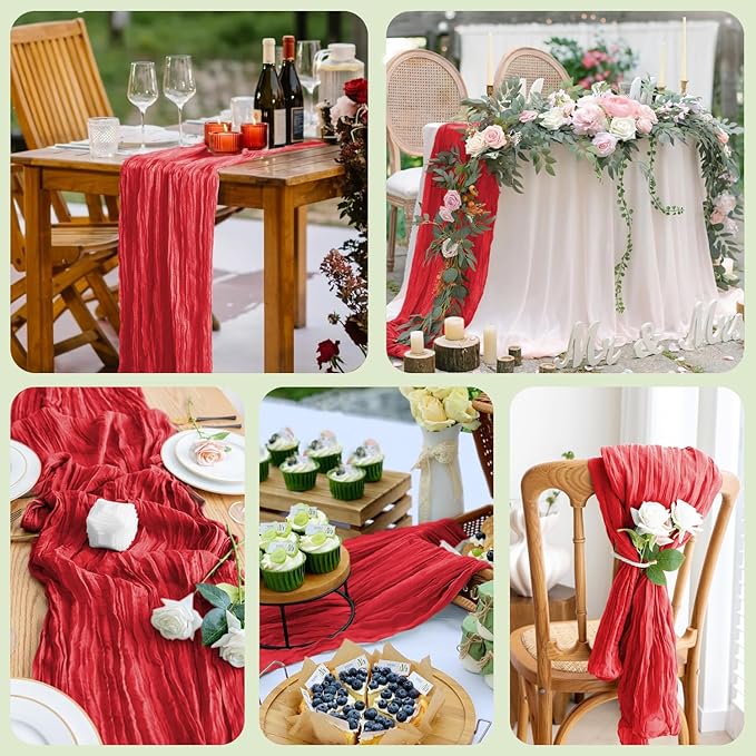 Asee'm 6PCS Fall Table Runner Cheesecloth 10FT Red Boho Gauze Fabric Rustic - Image 7