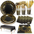 141 Pieces Black Gold Party Supplies, Party Dinnerware Sets Include Paper by Nkaiso
