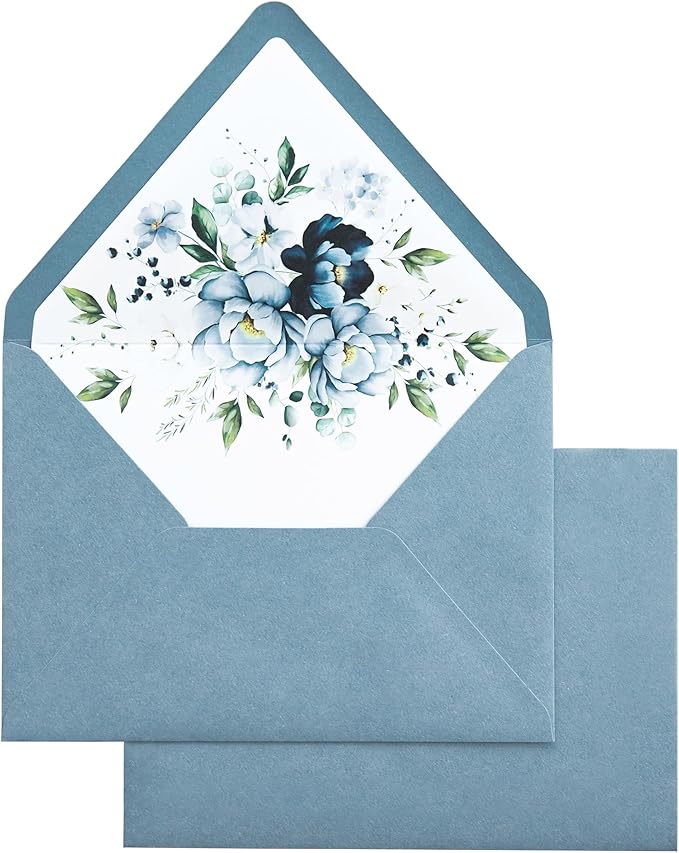 PONATIA 50PCS A7 Euro Flap Envelopes, 5.25 x 7.25'' Dusty Blue Flowers Liner - Image 3