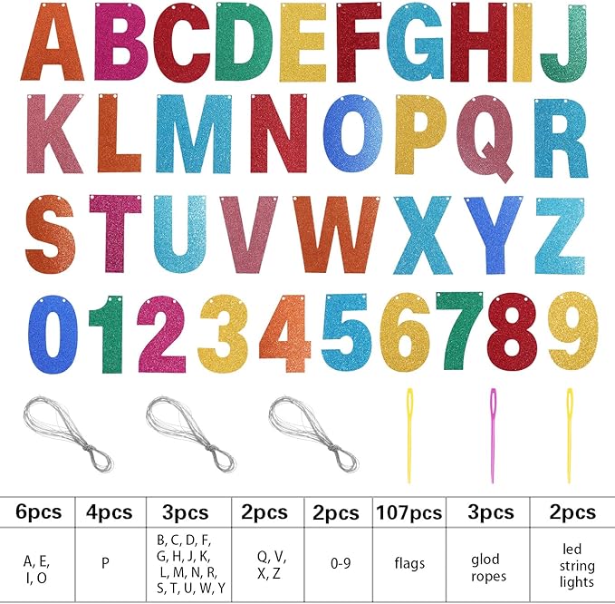 TaoBary 112 Pcs DIY Letter Kit Glitter Customizable Banner Letters Include 107 - Image 2