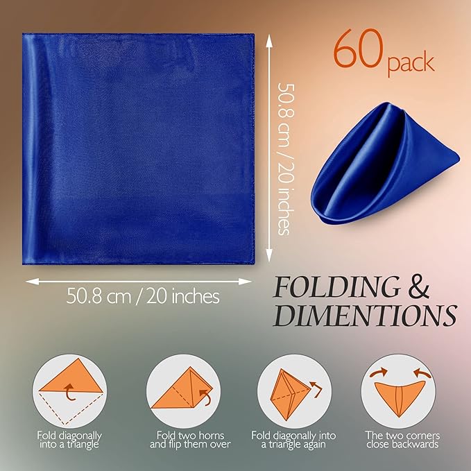 Manyshofu 60 Pieces Royal Blue Satin Napkins - Image 4