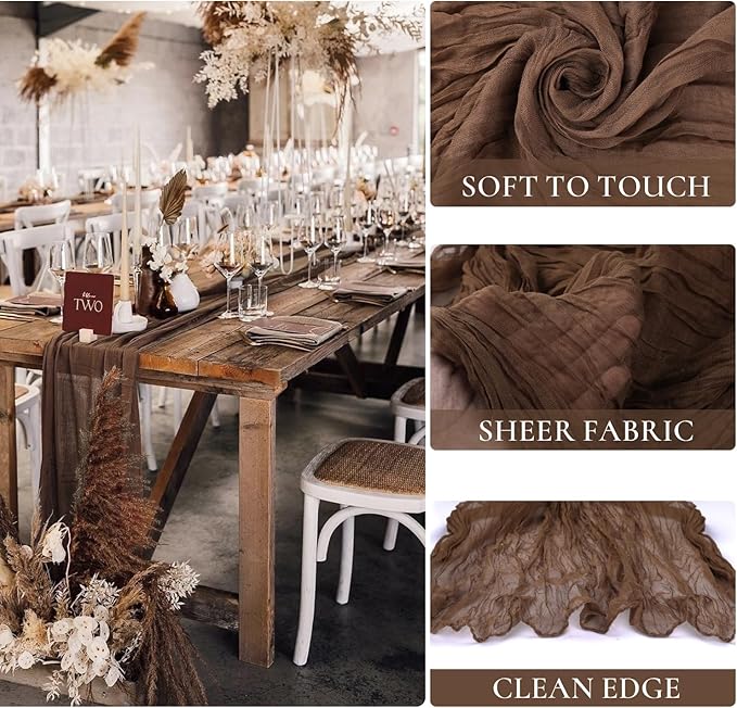 6 Pack Brown Cheesecloth Table Runner 35x120 Inch Gauze Coffee Table Runner - Image 2