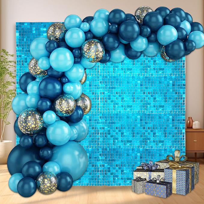 24PCS Lake Blue Shimmer Wall Backdrop, Square Sequin Backdrops Panel, Glitter - Image 6