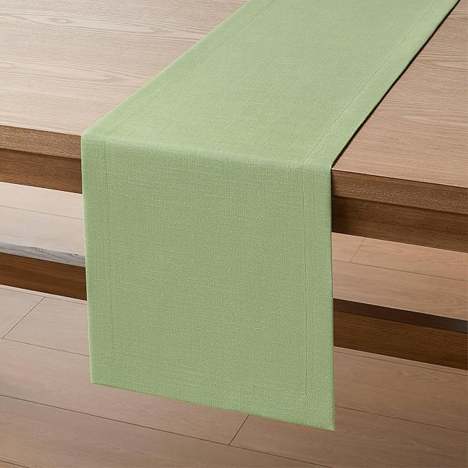 ZeeMart Linen Textured Border Table Runner, 14 x 90 Inch Green, Farmhouse Style - Image 7
