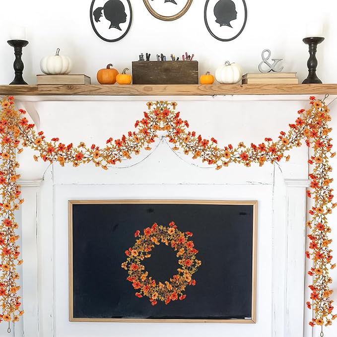2 Pack Artificial Fall Flowers Garland, 6 FT Fall Decorations UV Resistant Fake - Image 4