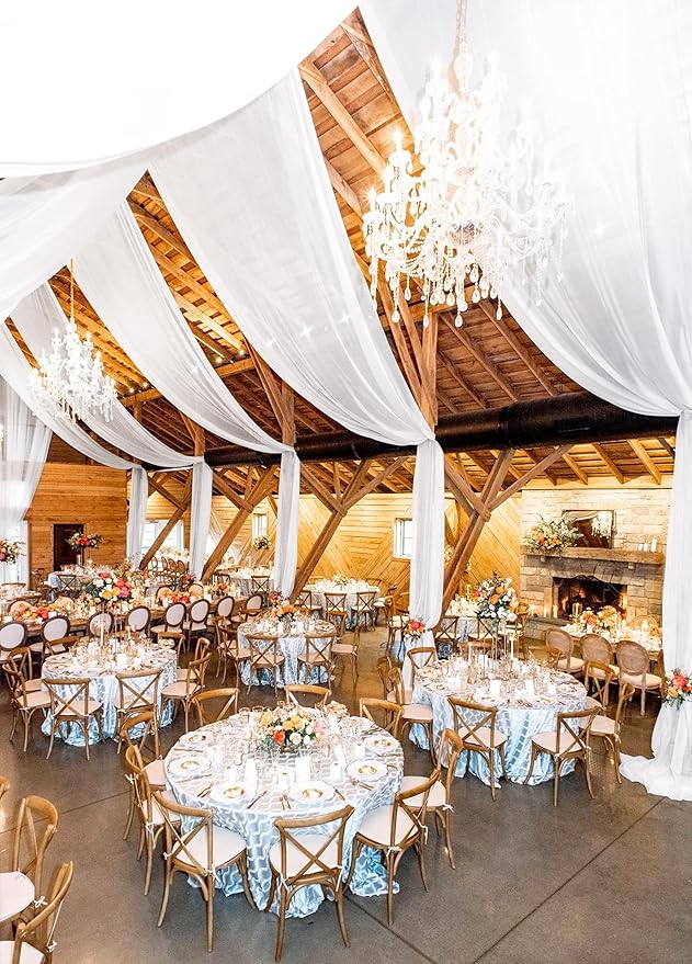 4 Panels White Wedding Ceiling Drapes 5ftx30ft Ceiling Drapes Chiffon Fabric - Image 8