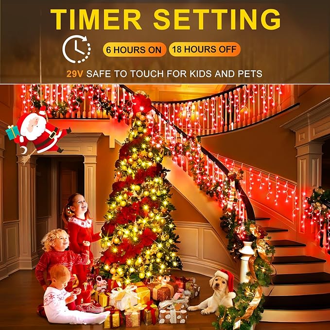 KNONEW Christmas Lights Outdoor Decorations 400 LED 33ft 8 Modes Curtain Fairy - Image 3