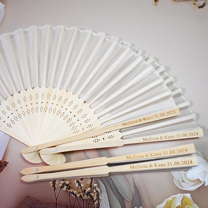 60 Set Personalized Cream Wedding Fans - Image 6