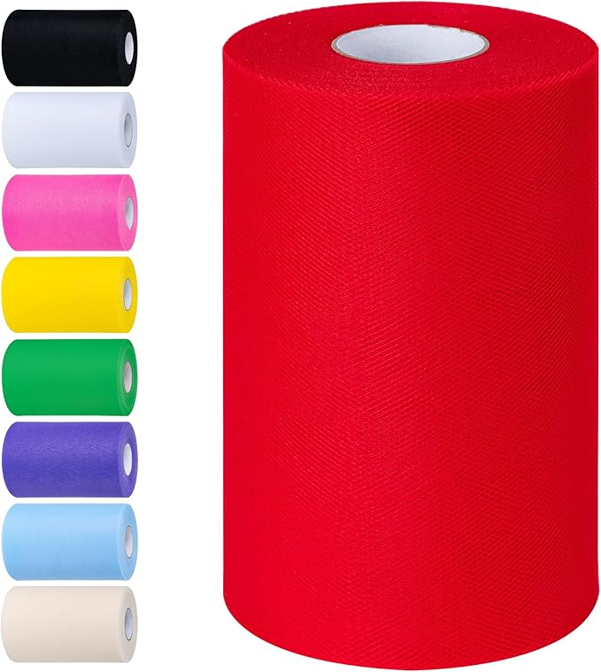 Red Tulle Fabric Rolls 6 Inch by 100 Yards Tulle Roll Spool Fabric by Unknown