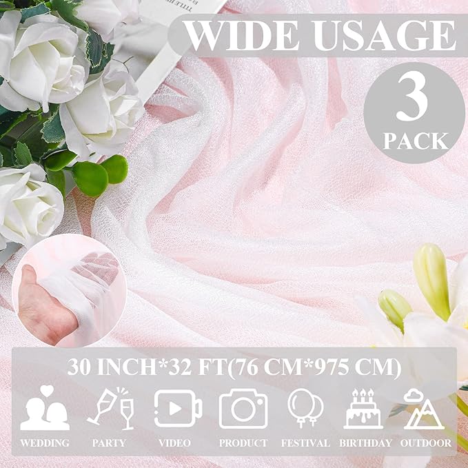 Wedding Arch Draping Fabric 3 Panels 30" x 32 ft White Wedding Arch Drapes - Image 2