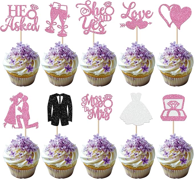 30 Pack Bride to be Cupcake Toppers Glitter Diamond Ring Love I Do Cupcake by YCTHUNFISH