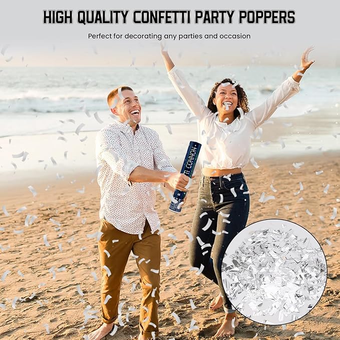 Party Poppers Confetti Cannon 12 Pack Silver Poppers 12 Inch Party Shooters - Image 5