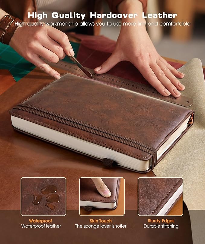 Lined Journal Notebook for Women Men, 256 Numbered Pages Hardcover Leather - Image 2