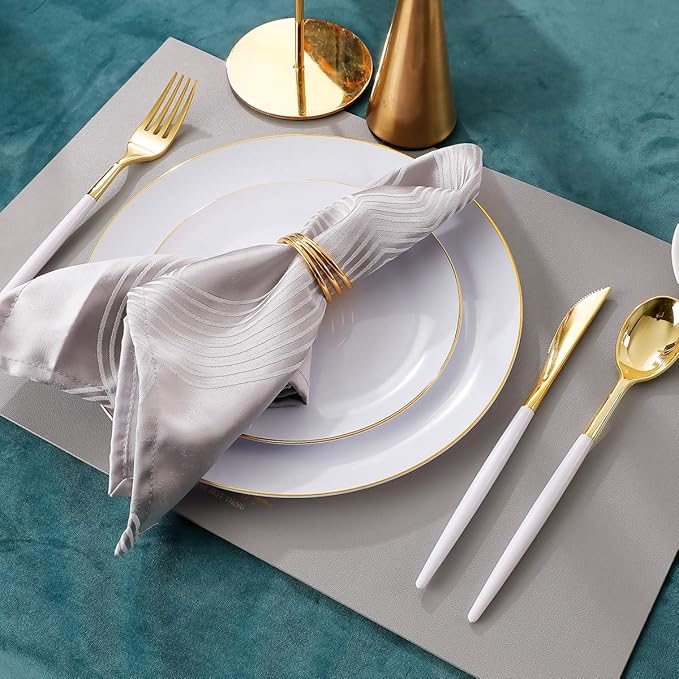 Supernal 150pcs White and Gold Plastic Plates, 30 Forks, 30 Knives, 30 Spoons - Image 4