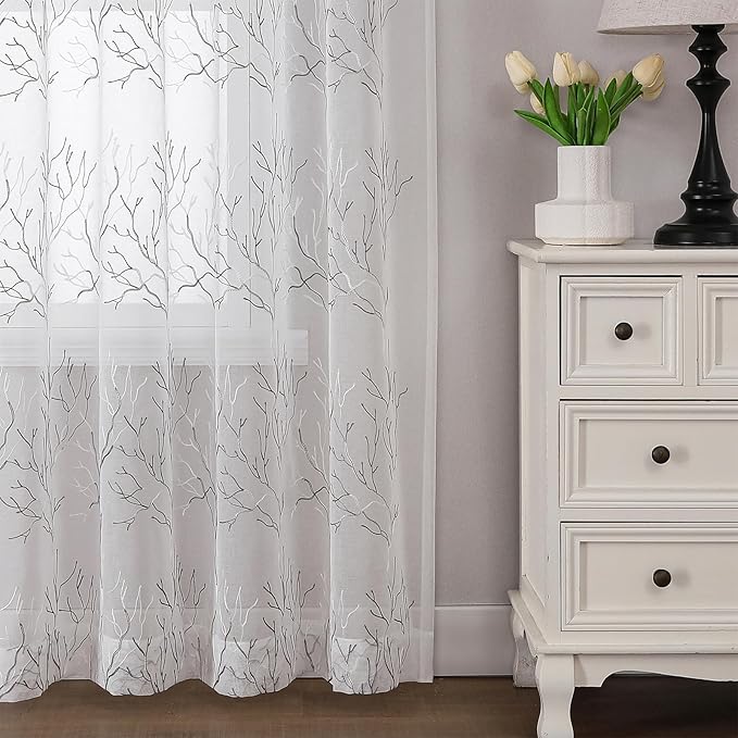 VISIONTEX Sheer Curtains 72 inch Length 2 Panels Set, Decorative Grey Coral - Image 7