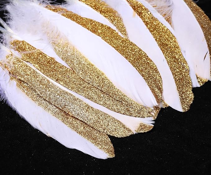 BABEYOND 42 Pcs 1920s Gatsby Gold Dipped Feather Natural Décor Glitter Feather - Image 4