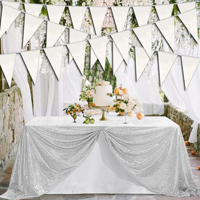40M/130FT White Triangle Pennant Banner Flag Metallic Fabric Bunting Garland - Image 3