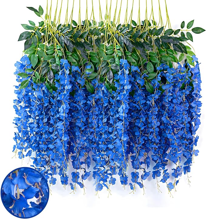 24 Pack Royal Blue Wisteria Hanging Flowers Garland, 3.77 Feet Artificial by Luerbi
