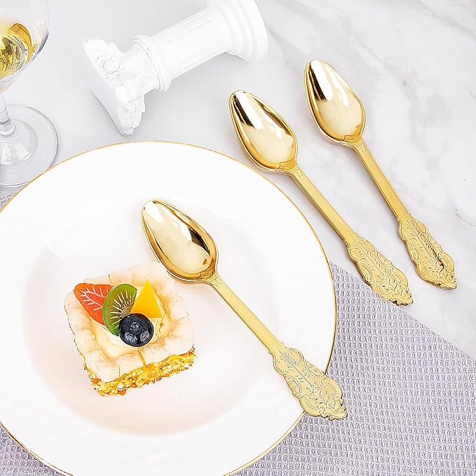WDF 100 Piece Gold Plastic Spoons Disposable - Image 2
