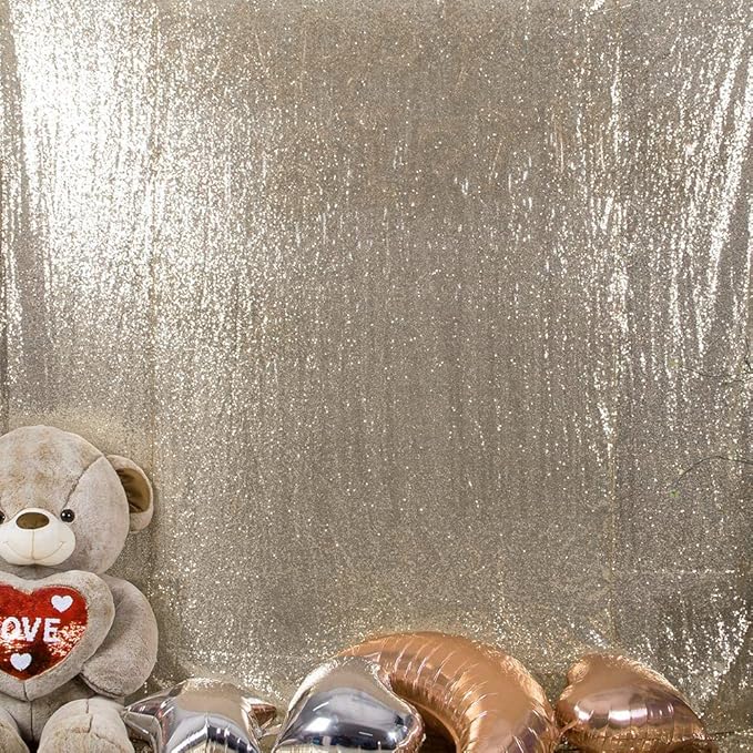 JYFLZQ Champagne Sequin Backdrop Curtains 6ft x 8ft 1 Panel Glitter Photo Booth - Image 3