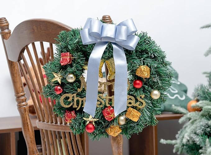 Light Blue Satin Wired Ribbon 1-1/2 Inch Double-Faced Sliver Glitter Christmas - Image 5