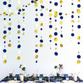46 Ft Navy Blue and Gold Circle Dots Garland Royal Blue Hanging Paper Polka Dot by pinkblume