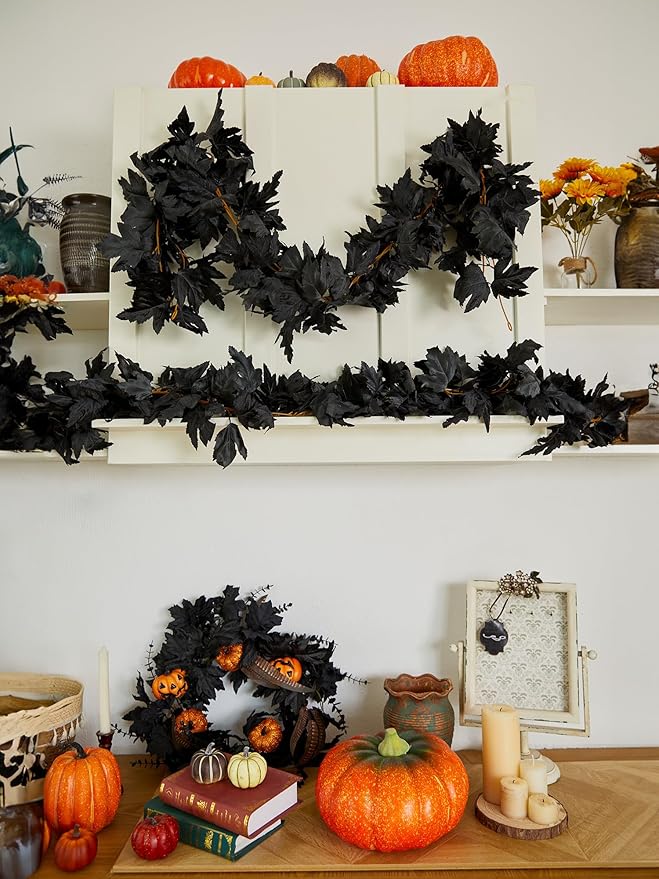 PARTY JOY Black Artificial Maple Leaf Garland - Image 3