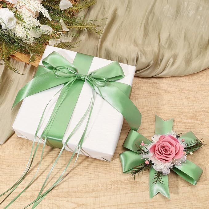 LaRibbons Sage Green Ribbon 1 1/2 Inch 25 Yards Luxury Double Faced Green Silk - Image 2