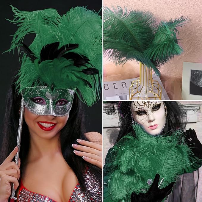 NEWONG 30pcs Dark Green Ostrich Feathers Natural Bulk 8-10inch Vase Craft - Image 7