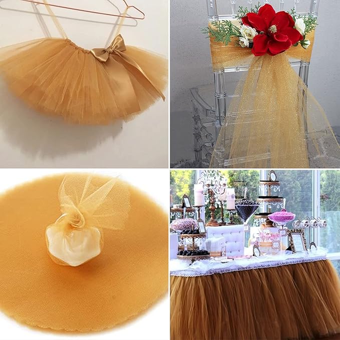 Gold Tulle Fabric Rolls 6 Inch by 100 Yards Fabric Spool Tulle Ribbon - Image 5
