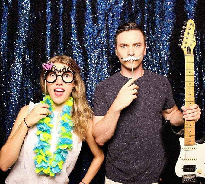 JYFLZQ Navy Blue Sequin Backdrop Curtains 8ft x 8ft 1 Panel Glitter Photo Booth - Image 3