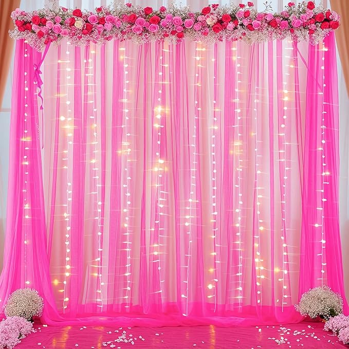 10x10 Hot Pink Tulle Backdrop Curtains - Image 4